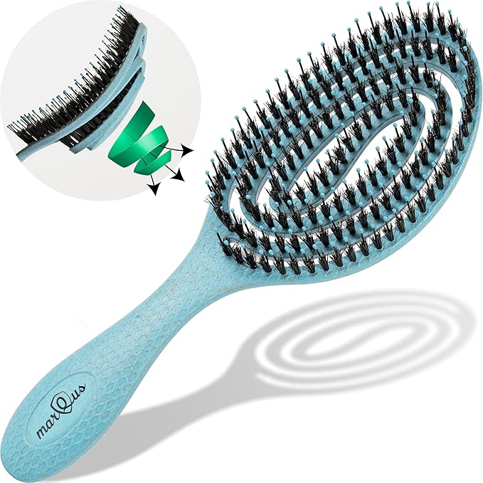 marQus Detangle Boar Brush Women and Men, Exclusive Ultra-soft bending Bristles and Body - Glide Through Tangles With Ease For All Hair Types - Women, Men, Wet And Dry Hair, 1pcs Blue Brush