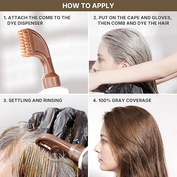 Karseell Hair Dye with Comb Applicator, Maca essence 6-IN-1 Ammonia Free No Mix Hair Color for 100 Percent Gray Coverage Hair Dye, 80ml-Brown