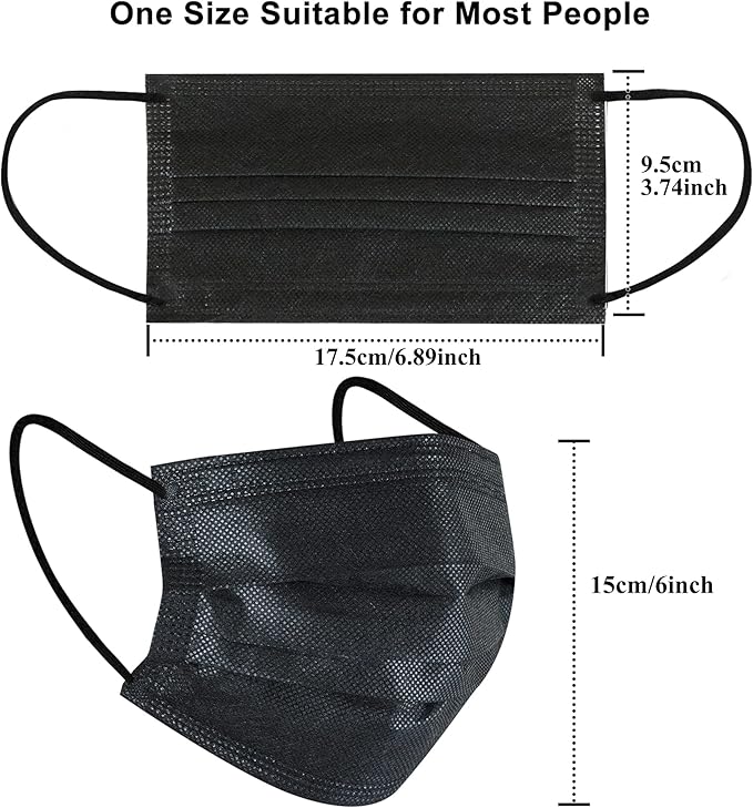 akgk 50Pcs Disposable Face Masks, 3 Ply Disposable Masks, Black Face Mask