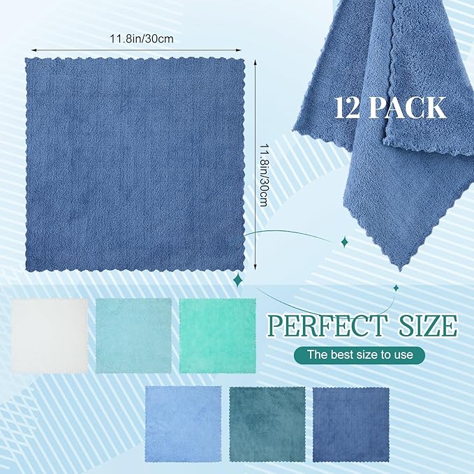 Syhood 12 Pieces Face Wash Cloth 12 x 12 in Makeup Remover Cloths Towel Coral Velvet Facial Microfiber Soft Fast Drying Facial Cleansing Towel for Face(Mix Light Colors)