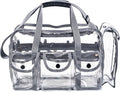 Wide Mouth Large Professional Clear PVC Travel Makeup Artist Set Bag Cosmetic Nails Beauty Bags Transparent Vinyl Tool Organizer Work Bag Beach Bags Diaper Bag with 6 External Pockets & Strap (Grey)