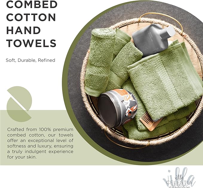 100% Cotton Hand Towel Set of 4, (16 x 28 inches) Sustainable, Soft, Highly Absorbent, Quick Drying, Combed Cotton Hand Towels Pack of 4 Ideal for Hotels, Spa, Bathroom, Dorm, Sage