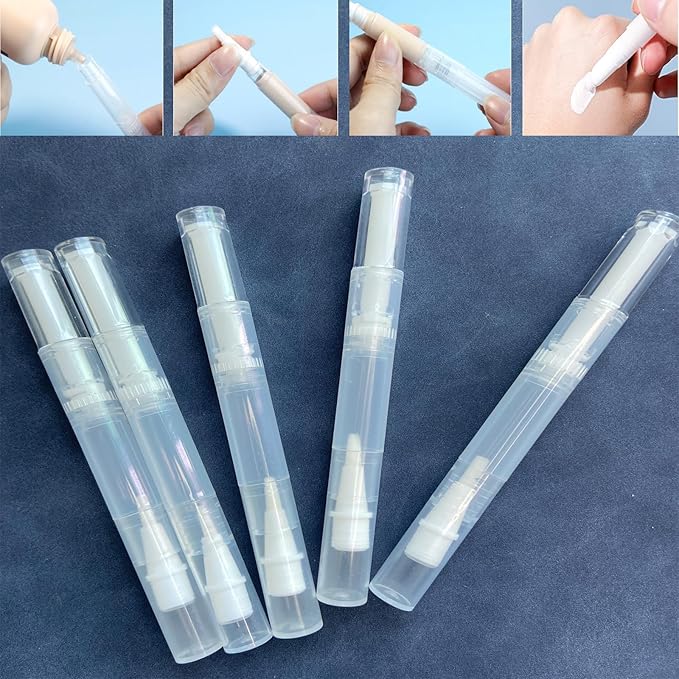 12 Pcs 3ml Empty Cuticle Oil Pens, Fillable Nail Oil Pen with Brush, Transparent Twist Pens, Lip Gloss Cosmetic Container