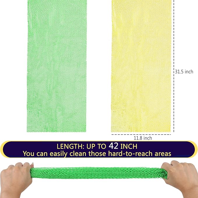KINGMAS African Net Sponge, Authentic Nylon with Knots, 2 Pieces Exfoliating Body Scrubber Bath Sponge, Back Scrubber Washcloth for Shower, Body Care Bathing (Yellow & Green)