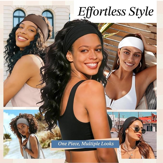 Headbands for Women, 8 Pack Non-Slip Moisture Wicking Sports Wide Head Bands, Stretchy Elastic Fabric, Multiple Colors Securing Hair for Fashion, Sports, Yoga, Running, Daily Life