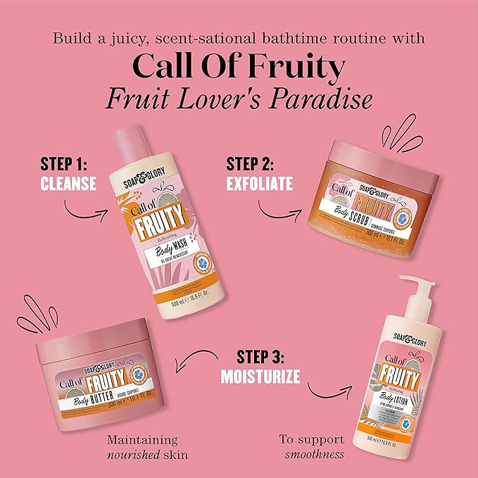 Soap & Glory Call Of Fruity Exfoliating Body Scrub - Tropical Fruit Scented Body Polish with Coconut Shell Powder (300ml)