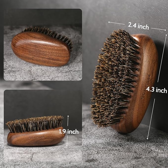 BRUSHZOO Beard Brush, Black Walnut Boar Bristles Brush for men Soften Beard, Reduce Beard-Itch, Control Oil, Perfect Beard Styling Tool