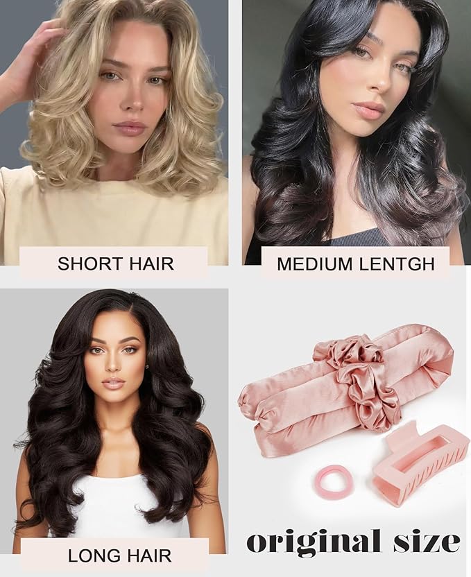 Heatless Curls Overnight Hair Curler to Sleep In Soft Large Jumbo Hair Rollers Flexi Rods for Long Hair Blowout Look Big Curl, No Heat Overnight Curls Satin Heatless Curling Rod Set with Claw Clip