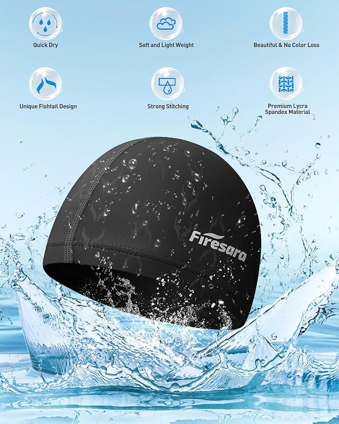 Firesara Fishtail Fabric Swim Cap for Men Women, Breathable High Elasticity Swimming Cap Hair Protection Quick Dry Soft for Long Hair Short Hair, Kids Boys and Girls