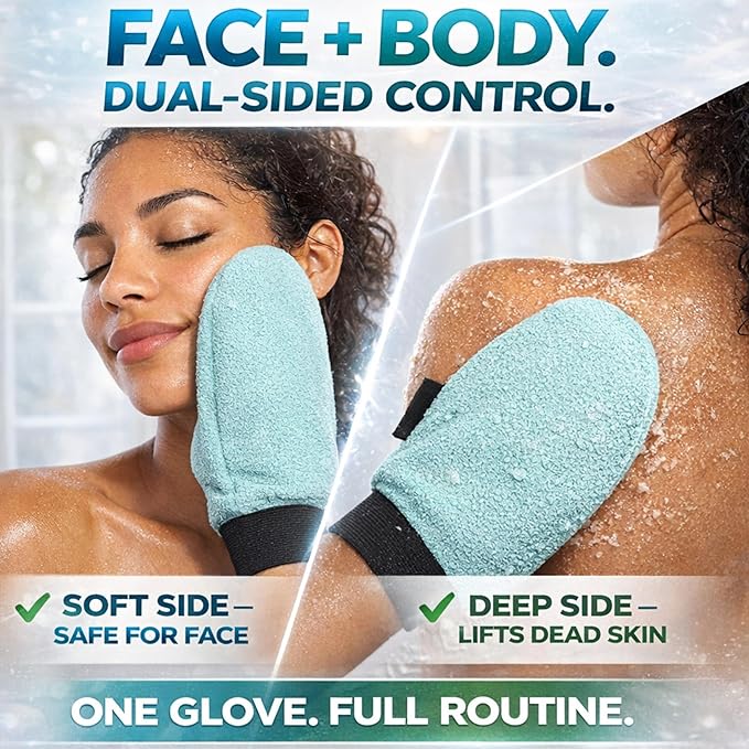 Exfoliating Glove for Shower – Dual-Sided Body & Face Scrubber Mitt – Deep Exfoliation Washcloth Mittens – Dead Skin & Tan Remover for Body – Body Exfoliator Loofah Wash Cloths for Showering (2-Pack)