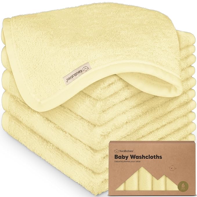 6-Pack Baby Washcloths – Soft Absorbent Viscose from Bamboo Washcloths for Face, Body, Baby Towels for Newborn, Kids, Toddlers, Infant, Gentle on Sensitive Skin, 10x10 Reusable Face Towels (Sunshine)