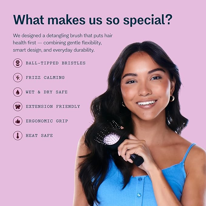 Gimme Beauty Detangling Brush - Curved Paddle Brush for Breakage-Free Detangling - Anti-Static & Frizz - Soft Glide with Ball-Tipped Bristles - Heat-Resistant Styling Tool - Medium Hair
