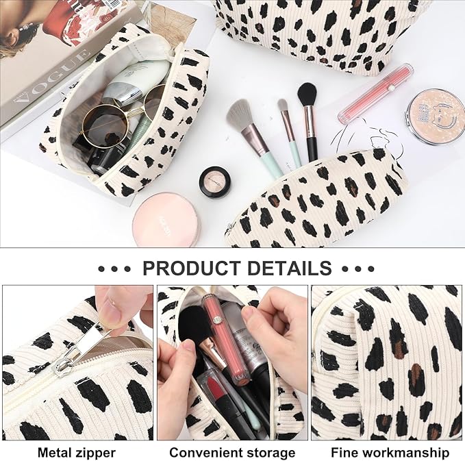 EIMMBD Makeup Bag 3 Pieces Large Capacity Cosmetic Bags Makeup Pouch for Purse Travel Toiletry Bag Organizer Cute Makeup Pouch Storage for Women(Beige Leopard)