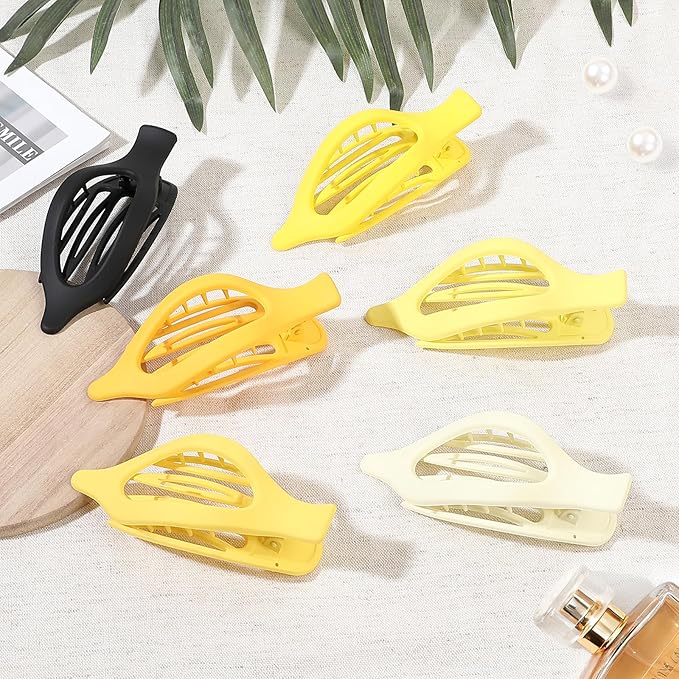 Flat Hair Clips for Women - 6 PCS French Flat Claw Clips Medium Hair Clips for Girls Large Hair Claw Clips for Thick or Thin Hair Strong Hold No Slip Hair Accessories for women (Yellow)