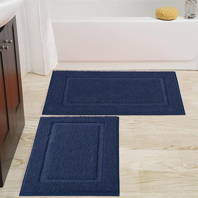 SHACOS Super Soft Bathroom Rugs Set of 2 Pieces 32x20 inch Microfiber Bath Rugs Non Slip Washable Bath Mats Absorbent Bathroom Mats for Shower Tub Vanity, Navy Blue