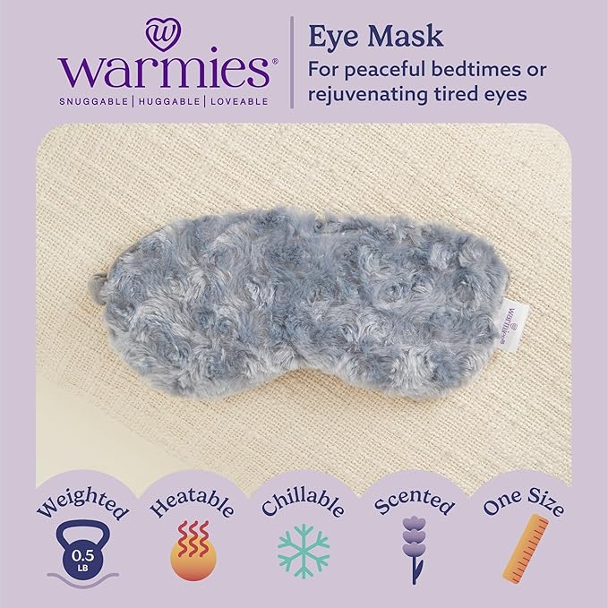 warmies Microwavable Eye Mask for Warmth & Comfort - Heating & Cooling Compress for Calming Relaxation - Weighted & Heated Eye Mask with Scented Lavender for Sleeping - Curly Gray