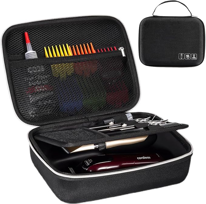 ProCase Barber Case with Washable Oilproof Inner Casing, Hard Travel Carrying Bag for Hair Clippers, Hair Cutting Supplies Holder, Trimmer Organizer Storage for Men Razor Guard Grooming Kits -Black