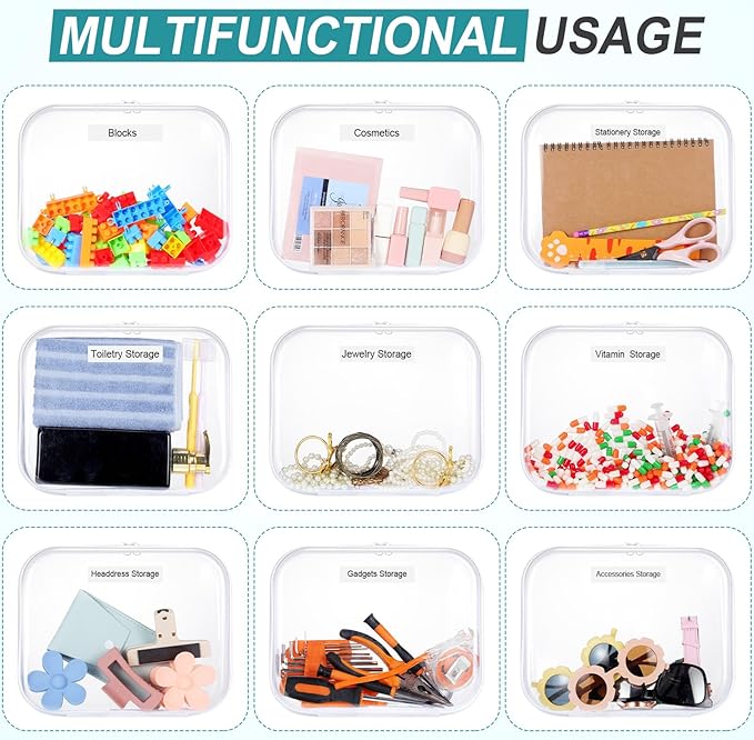 Sanwuta 10 Pcs Hard Zipper Case Clear Hard Pouches Plastic Zipper Pencil Box Toy Storage Bins Portable Plastic Container for Travel Toiletry Office Cosmetic Block Puzzle Organizer(M,Clear)