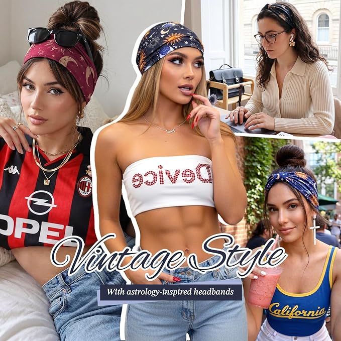 Wide Headbands for Women Knotted No Slip Head Bands Soft Turban Headband Hair Accessories Boho African Solid Color Head Wraps for Women Yoga Workout Pack of 6(Boho)