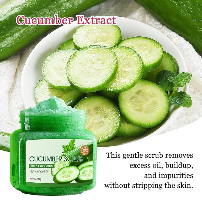 Cucumber Body Exfoliator, Deep Cleaning Exfoliating Body Scrub, Moisturizing Nourishing Salt Rose Body Scrub, 350 g