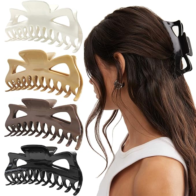 5.5” Large Mello Claw Clips for Long Thick Hair, Silicone Flexible Hair Clips for Women, Soft Jaw Clips (Latte-4pcs)