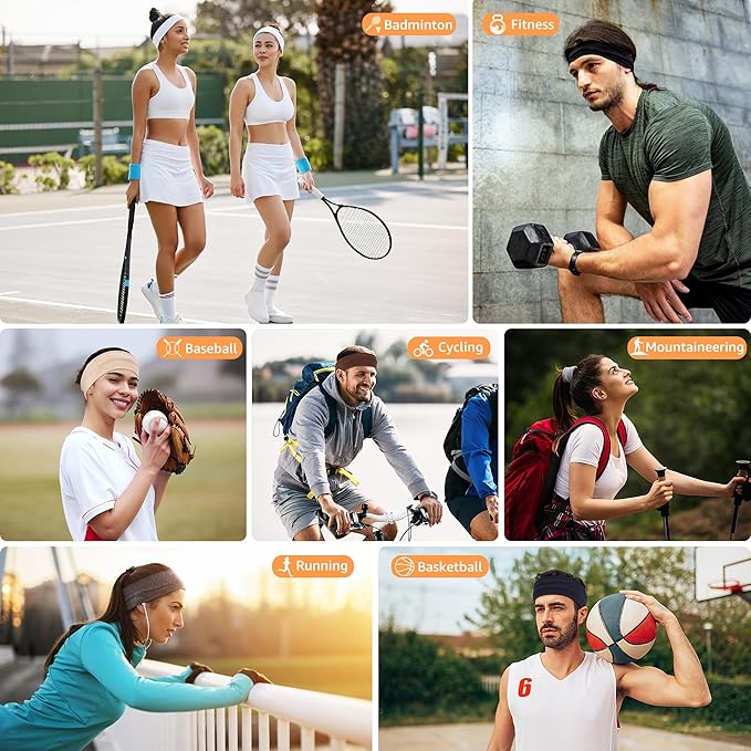 Headbands for Women, Stretchy Non Slip Soft Cotton Cloth Hair Bands for Sports, Workout, Yoga and Running, 7pcs