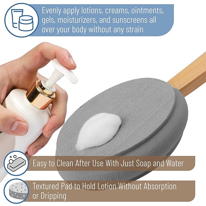 Slick- Lotion Applicator, 17 Inch, Gray, Back Applicator Lotion, Certified Organic, Easy Reach Washable, Self Tanner for All Skin Tone