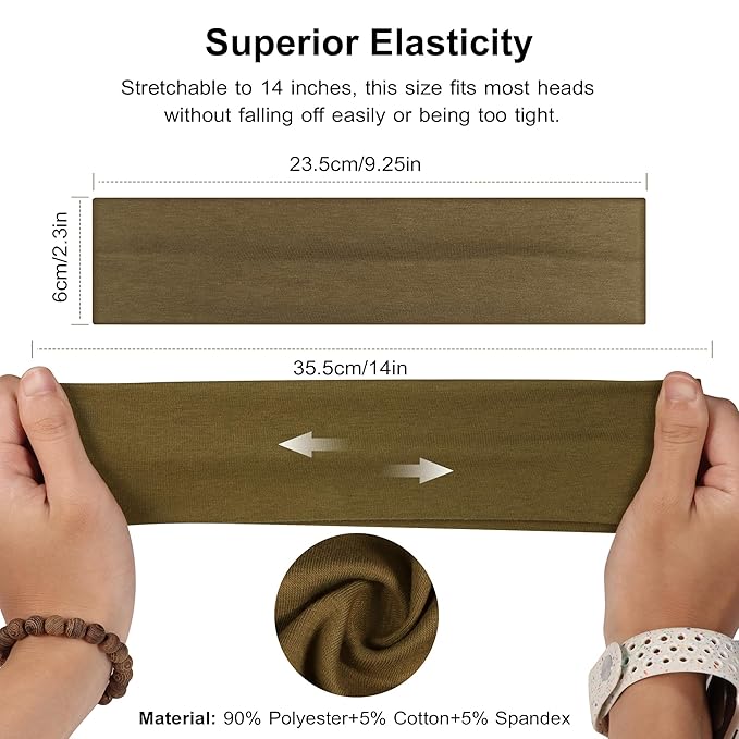Headbands for Women, 8pcs Stretchy Non Slip Soft Cotton Cloth Hair Bands for Sports, Workout, Yoga and Running