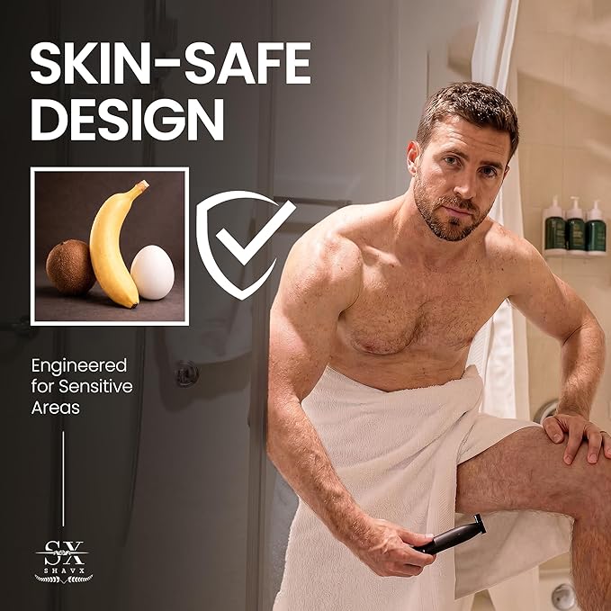 Electric Body Hair Trimmer & Beard Shaver for Men – Pubic & Groin Hair Ball Groomer – Skin-Safe for Sensitive Areas, Chest & Legs – Dual Blade Wet/Dry IPX6 Waterproof, Rechargeable with 3 Guide Combs