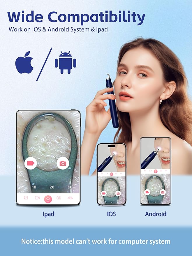 Visual Blackhead Remover Tools with Camera,Pimple Popper Extractor Tool Kit with Camera 20X 1080P Pore Cleaner Acne Comedone Whitehead Extractor Kit for iPhone/Android (Blue)