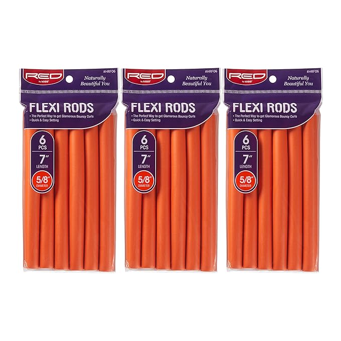 Red by Kiss Flexi Rods 7", 5/8" Diameter - Heatless Hair Curler for 90S Glamorous Bouncy Curls Beach Waves, No Slips, Sleep Styler (6 PCS x 3 Packs)