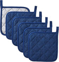 Kitchen Pot Holders Set Heat Resistant Pure Cotton Potholders Kit Trivets Large Coasters Hot Pads Terry Pot Holders for Everyday Cooking and Baking by 7 x 7 Inch Set of 6 Dark Blue