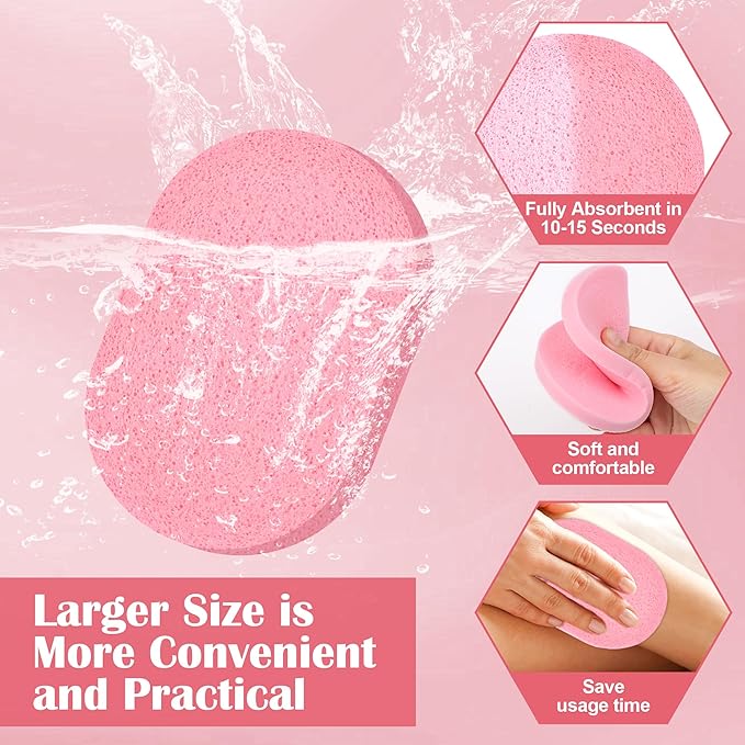 X-Large 120 Pcs Facial Sponge Compressed, Luxiv 4.5x3.4 Large Face Cleansing Sponges for Estheticians Compressed Makeup Remover Sponge Oval Wash Face Sponges for Women Exfoliating (Pink)