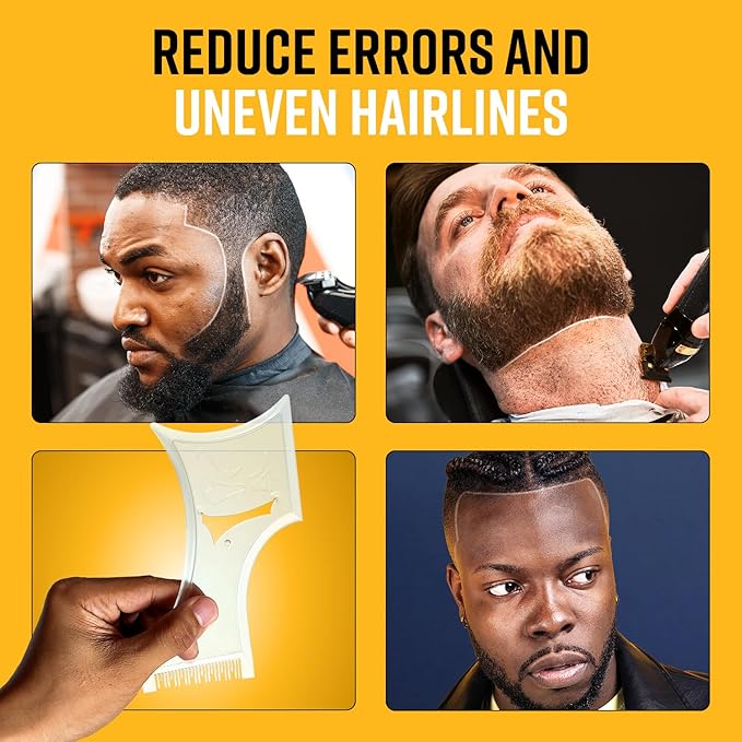 The Cut Buddy PLUS Beard Shaping Tool, Clear Template with Built-in Comb and Bonus Pencil, Ideal for Hairline, Beard, and Mustache Trimming