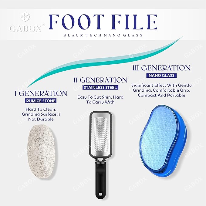 GABOX Nano Glass Pro Foot File - Callus Remover for Feet - Heel Foot Scrubber Dead Skin Exfoliator - Pedicure SPA Tool for Women & Men - Removedor de Callos en Los Pies - Crystal Blue