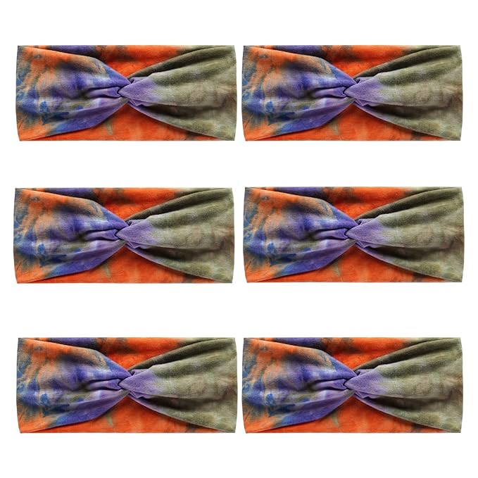 6 Pcs Wide Headbands for Women, Boho Tie Dye Headbands, Soft Fashion Headbands, Hair Bands for Daily Workout Yoga, Z-CD