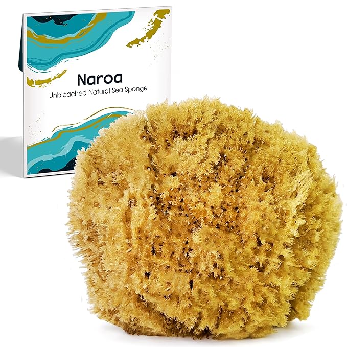 Naroa Exfoliating Natural Sponge for Shower | Bath Sea Loofah for Healthy Skin | Unbleached Bathing Body Scrubber Puff | Sustainable Plastic Free (Small)