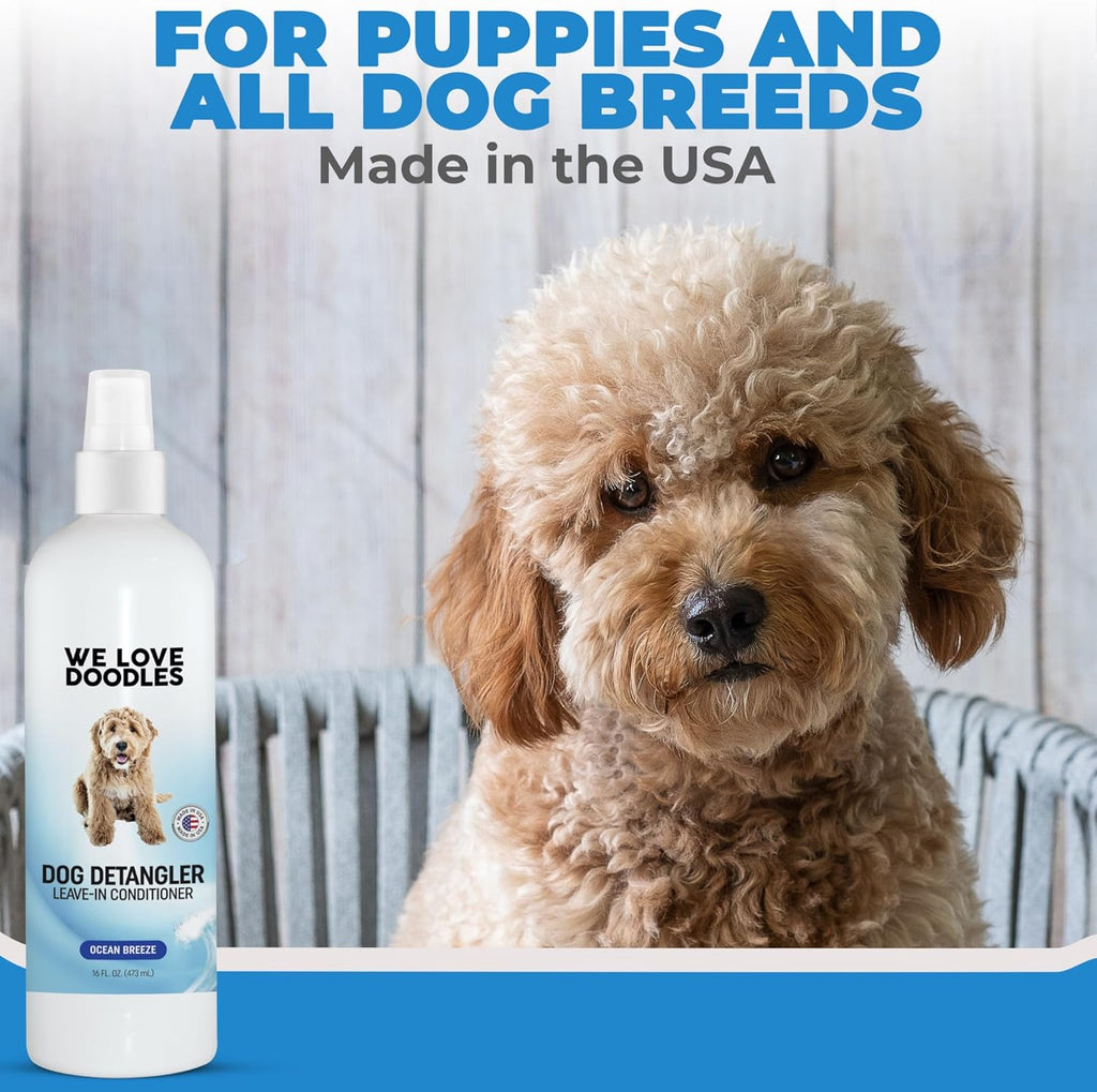We Love Doodles Dog Detangler Spray - Leave-in Conditioner for Dogs - Dog Detangling Spray - Dematting Spray for Dogs - Tangle Remover - Made in The USA - Large 16 fl oz (Ocean Breeze)