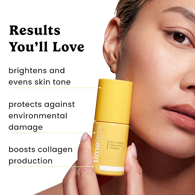 Timeless Skin Care Vitamin C Serum with Vitamin E & Ferulic Acid - Brightening Serum - for Oily & Dry Skin - Fragrance-Free - 1.7 oz