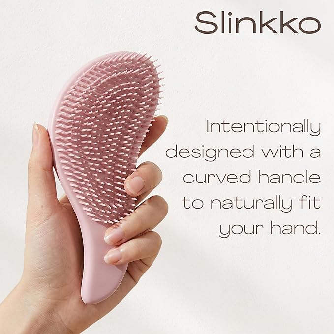 Wave Detangling Brush for Wet & Dry Hair, Dual Flexible Bristles, Anti-Breakage Hair Brush for Curly, Thick & Fine Hair, Women & Kids – Rose Clay