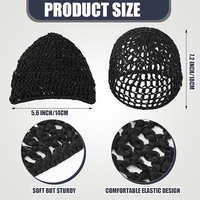 Geyoga 4 Pieces Mesh Crochet Hair Net Rayon Knit Snood Hat Thick Short Women Hairnet Snoods Cover Ornament for Sleeping(Black, Green, Pink, Beige)