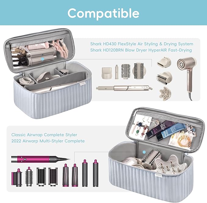 Travel Carrying Case for Hair Dryer Shark Flexstyle Dyson Airwrap Brush Hair Accessories Tools Storage Bag for Revlon Hairdryer Styler Organizer (Silver Gray)