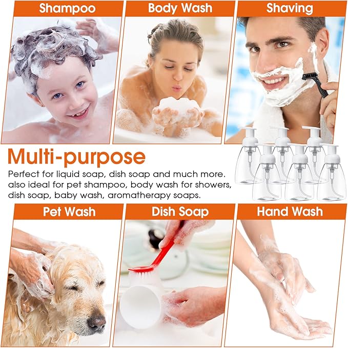 Eboot 24 Pcs 8 oz Foaming Soap Dispenser Foaming Pump Bottle Travel Hand Soap Pump Foam Dispenser Bottle Plastic Press Bottles Empty Refillable Plastic Container for Liquid Shampoo