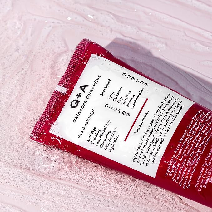 Q+A Hyaluronic Acid Hydrating Cleanser (125ml), Gentle Foaming Cleanser, Face Wash with Aloe Vera and Coco Betaine, Hydrating and Non-Drying, Fragrance Free Skincare