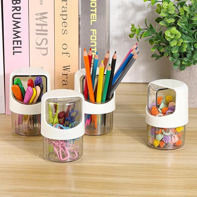 Tbestmax 4 Pack Rotating Qtip Holder Dispenser for Cotton Swabs, Makeup & Hair Accessories, Vanity Organizer with Canisters for Floss Picks, Cotton Balls, Bathroom Essentials Accessories Decor, Beige