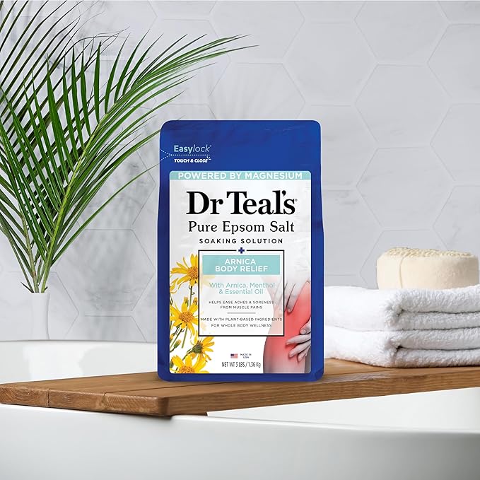 Dr Teal's Epsom Salt Magnesium Soak, Arnica Body Relief with Arnica, Menthol & Essential Oils, 3 lbs (Pack of 2)