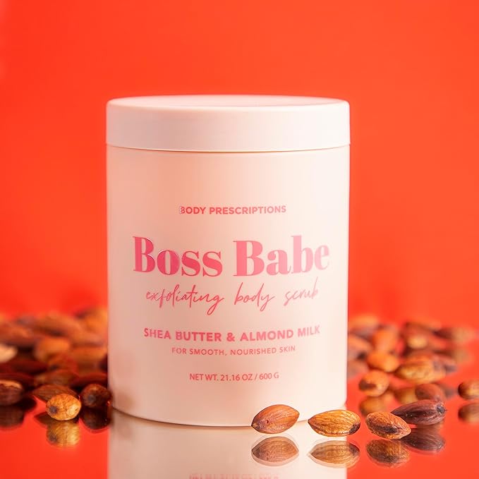 Body Prescriptions Exfoliating Body Scrub – Body Cleanser for Nourished, Ultra-Smooth Skin, Shea Butter and Almond Milk