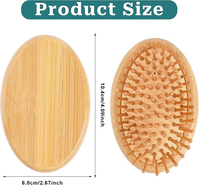 Bamboo Brush for Hair Growth, Natural Wooden Scalp Brush Mini Hair Scalp Massager Bamboo Bristles Detangling Hairbrush for Women, No Handle Design, Anti-Static Round Wood Pins