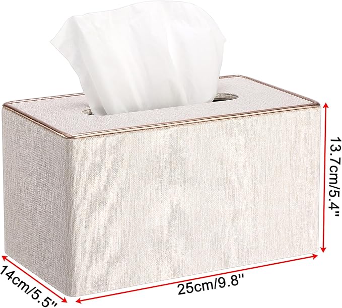 Sumnacon Rectangular Linen Tissue Box Cover - Stylish Tissue Box Holder with Magnetic Bottom, Decorative Tissue Box for Bathroom Toilet Vanity Night Stand Table Countertop Office, Beige Linen Texture