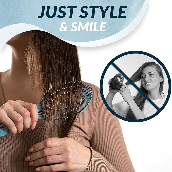 marQus Detangle Boar Brush Women and Men, Exclusive Ultra-soft bending Bristles and Body - Glide Through Tangles With Ease For All Hair Types - Women, Men, Wet And Dry Hair, 1pcs Blue Brush